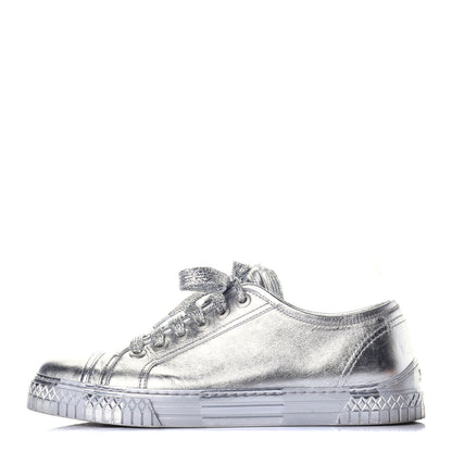 Chanel Laminated Lambskin Sneakers 39.5 Silver 1 of 10