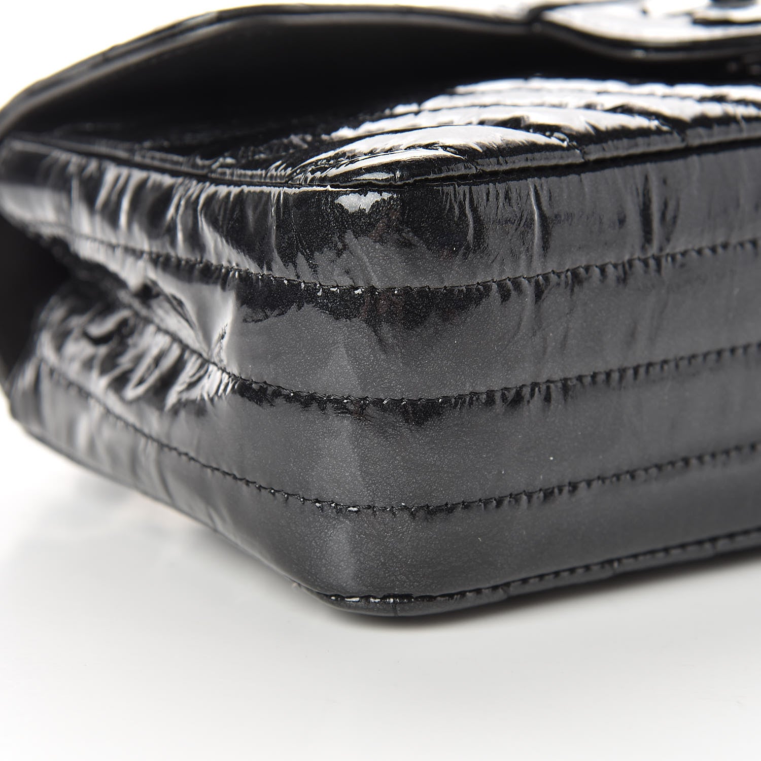 Chanel Patent Metallic Crumpled Calfskin Chevron Quilted Mini Rectangular Flap So Black 9 of 14