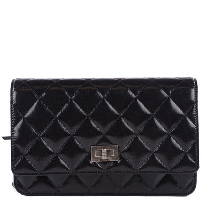 Chanel Distressed Patent Calfskin Quilted Reissue Wallet On Chain WOC Black 1 of 8