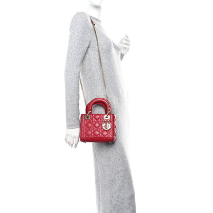 Christian Dior Lambskin Cannage Mini Lady Dior Red 2 of 11