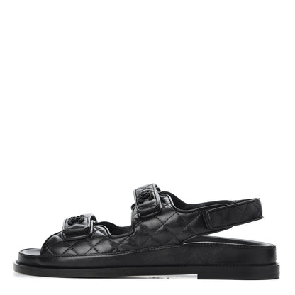 Chanel Lambskin Velcro Dad Sandals 41 Black 1 of 9