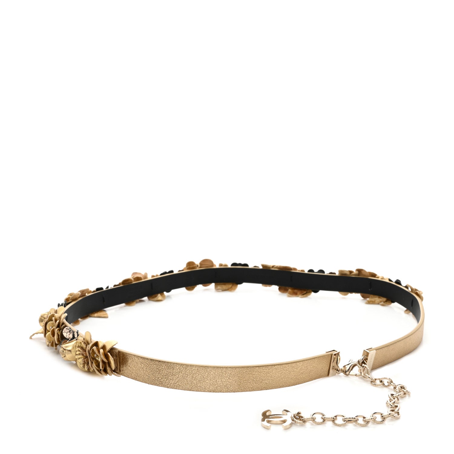 Chanel Metallic Lambskin CC Flower Belt 85 34 Gold 1 of 5