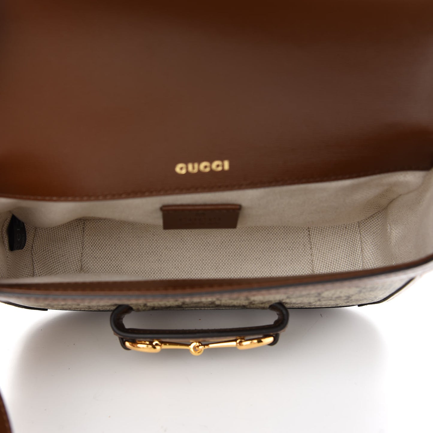 GG Supreme Monogram Web Mini Horsebit 1955 Shoulder Bag Beige Brown Sugar