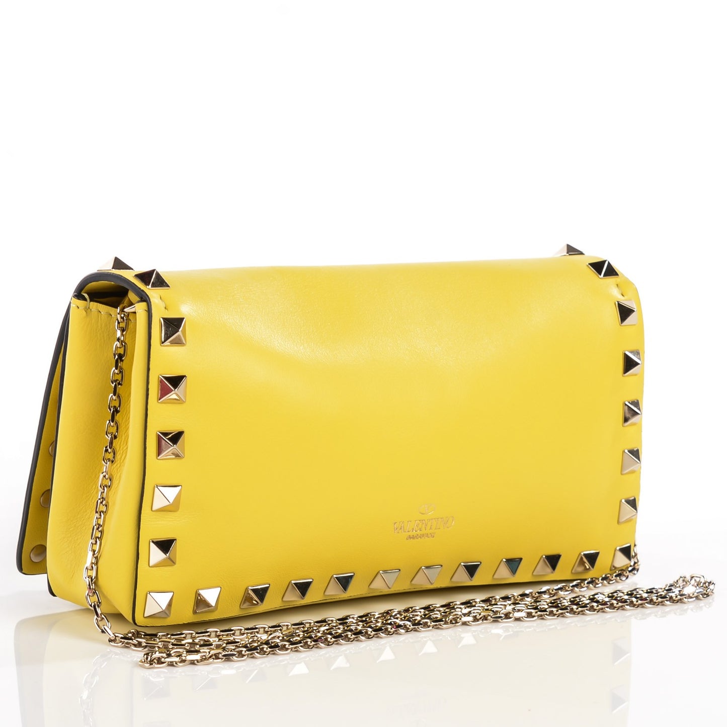 Vitello Small Rockstud Chain Flap Crossbody Bag Naples Yellow