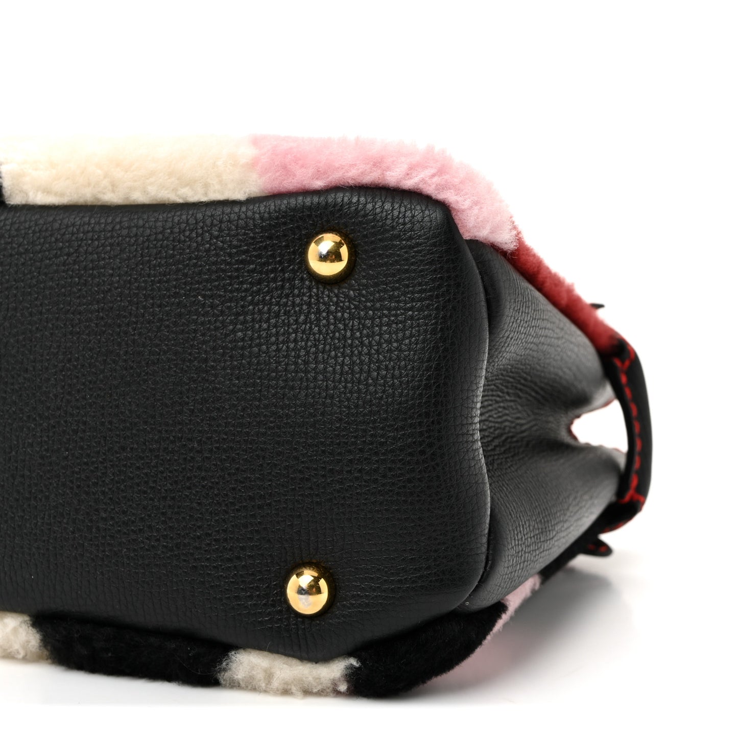 Shearling Calfskin Patchwork Small Banner Tote Black Multicolor