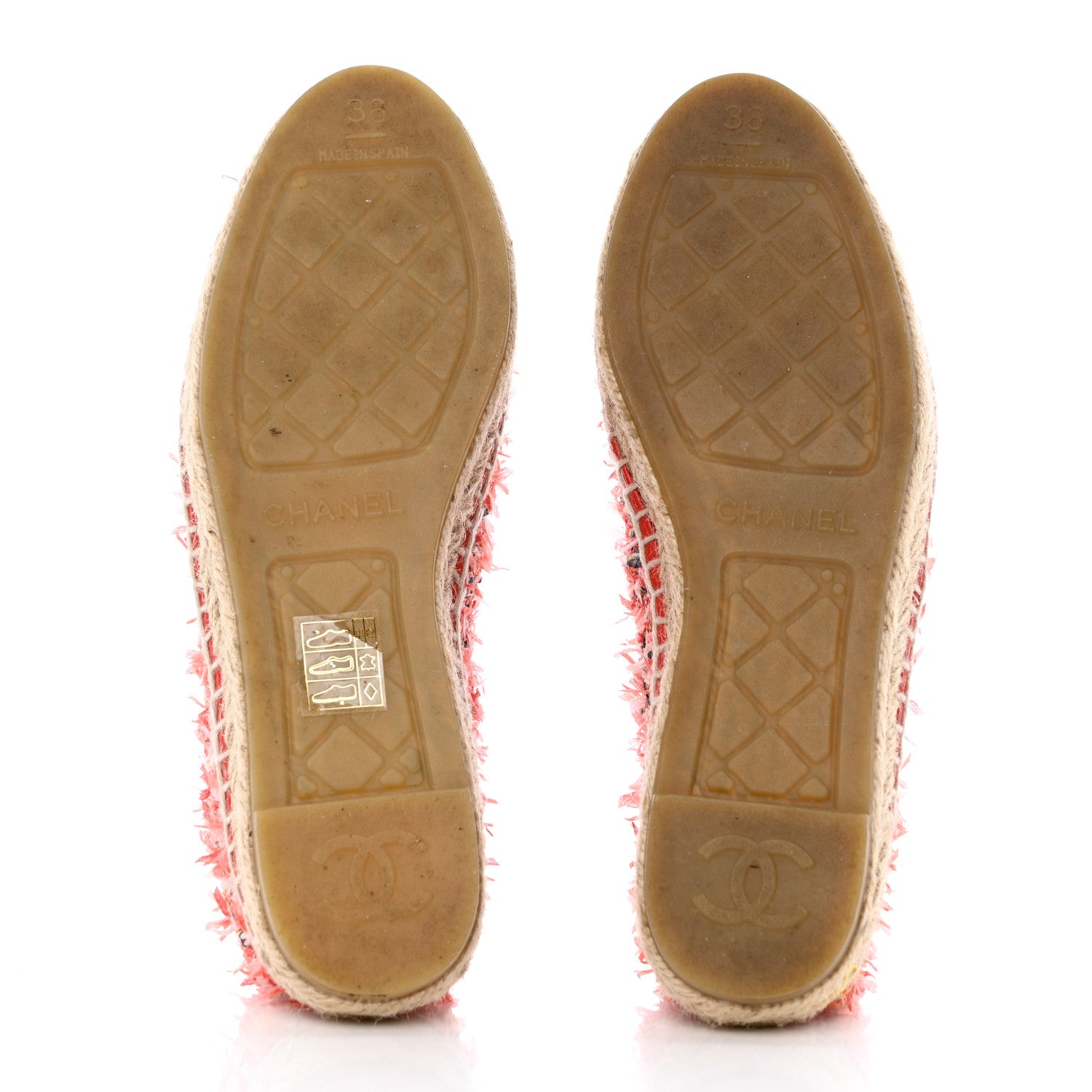 Chanel Tweed Grosgrain CC Espadrilles 36 Coral Red Pink Black 5 of 8