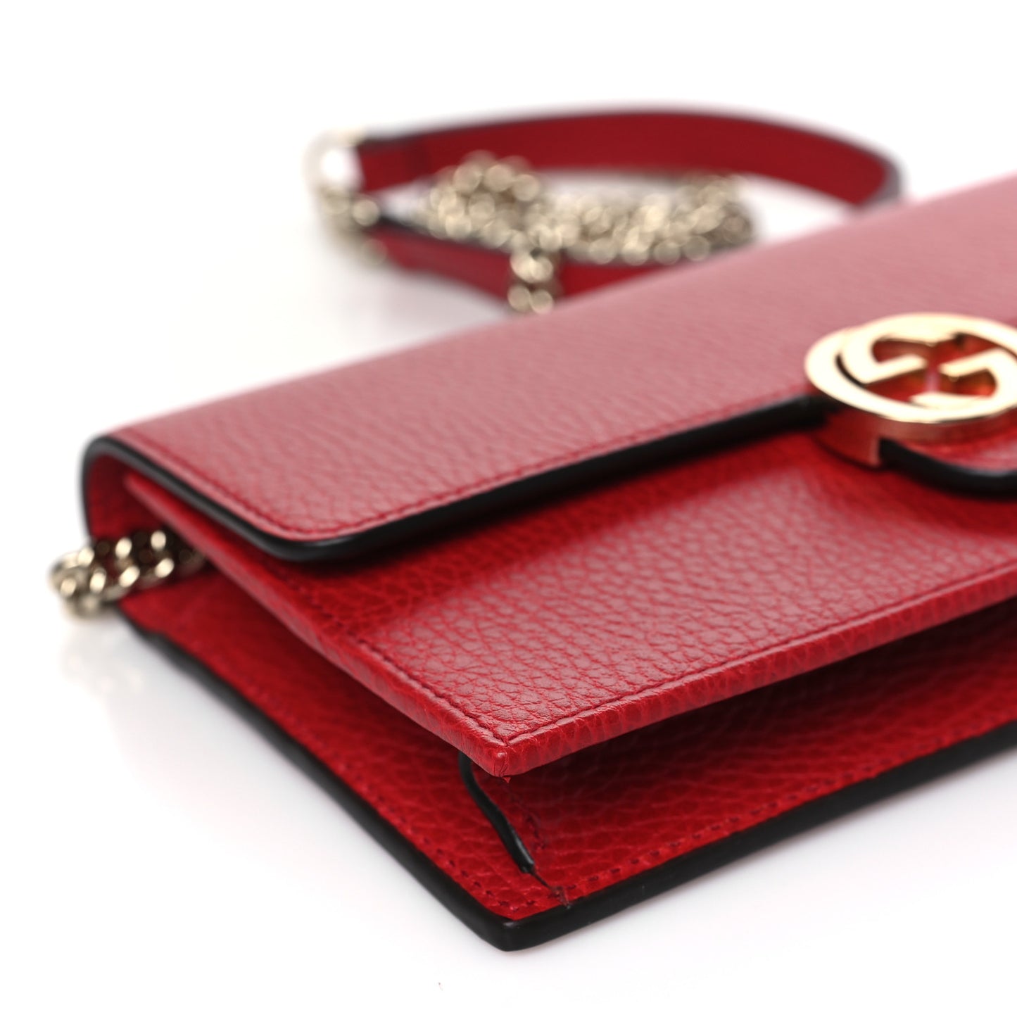 Dollar Calfskin Interlocking G Chain Wallet Red