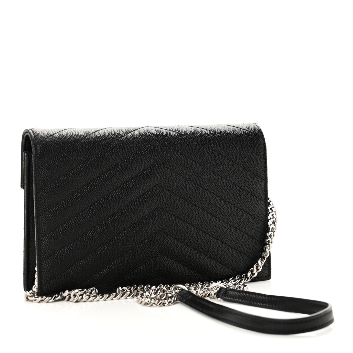 Grain De Poudre Matelasse Chevron Monogram Envelope Chain Wallet Black