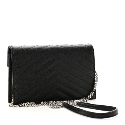 Saint Laurent Grain De Poudre Matelasse Chevron Monogram Envelope Chain Wallet Black 3 of 10