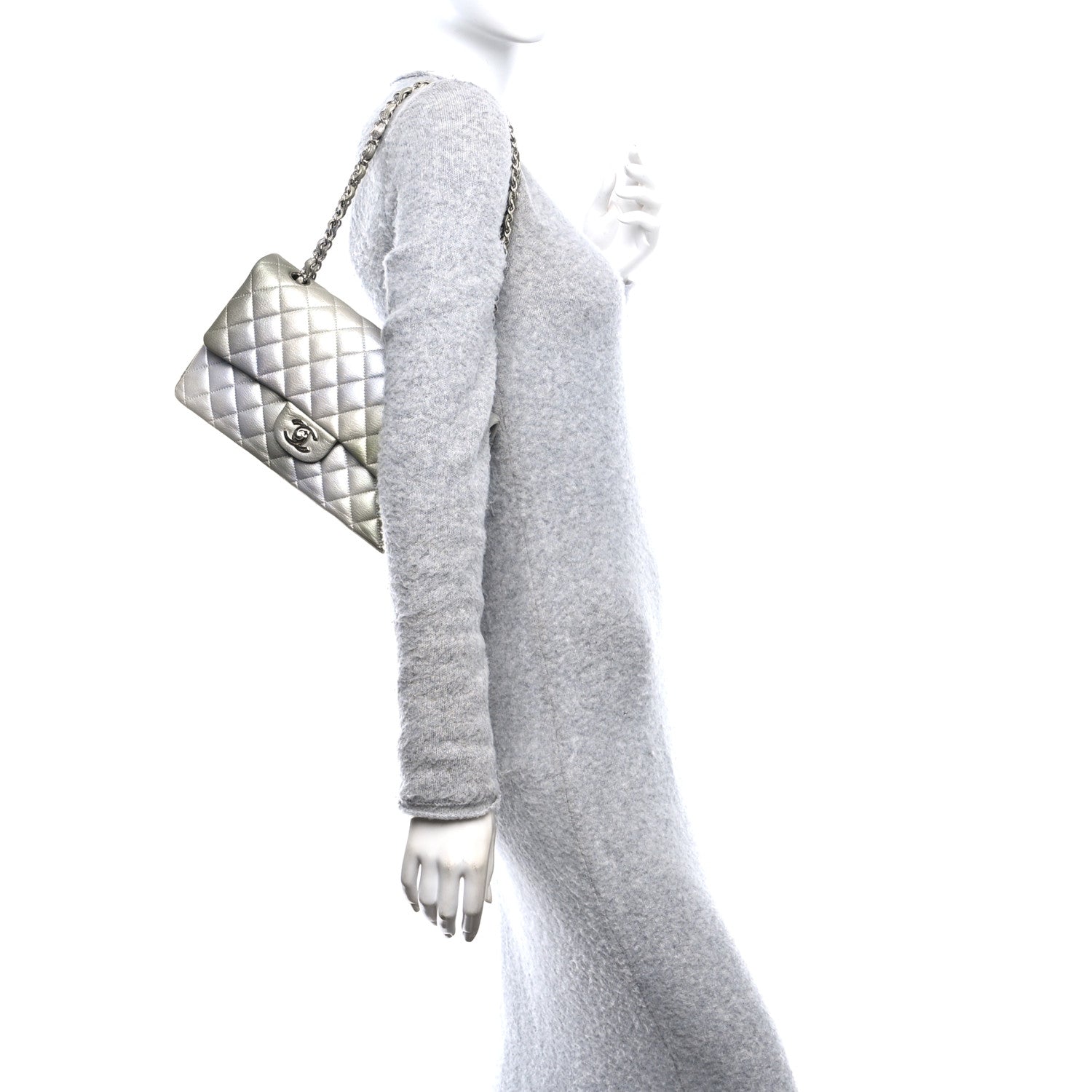 Chanel Metallic Goatskin Quilted Ombre Medium Double Flap Grey Green 2 of 10