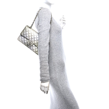 Chanel Metallic Goatskin Quilted Ombre Medium Double Flap Grey Green 2 of 10