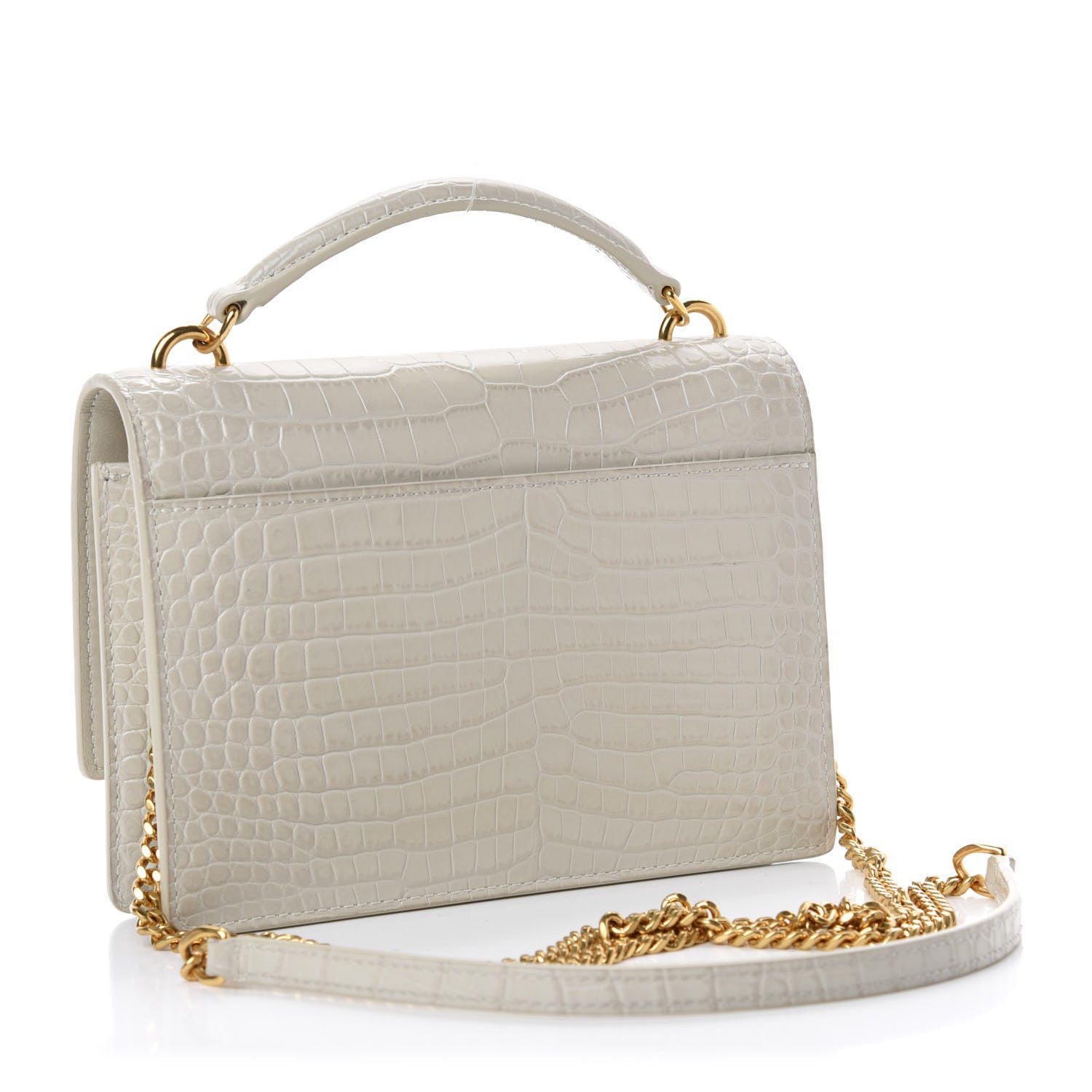 Saint Laurent Calfskin Crocodile Embossed Monogram Sunset Chain Wallet Blanc Vintage 3 of 11