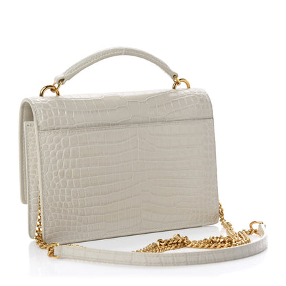 Saint Laurent Calfskin Crocodile Embossed Monogram Sunset Chain Wallet Blanc Vintage 3 of 11