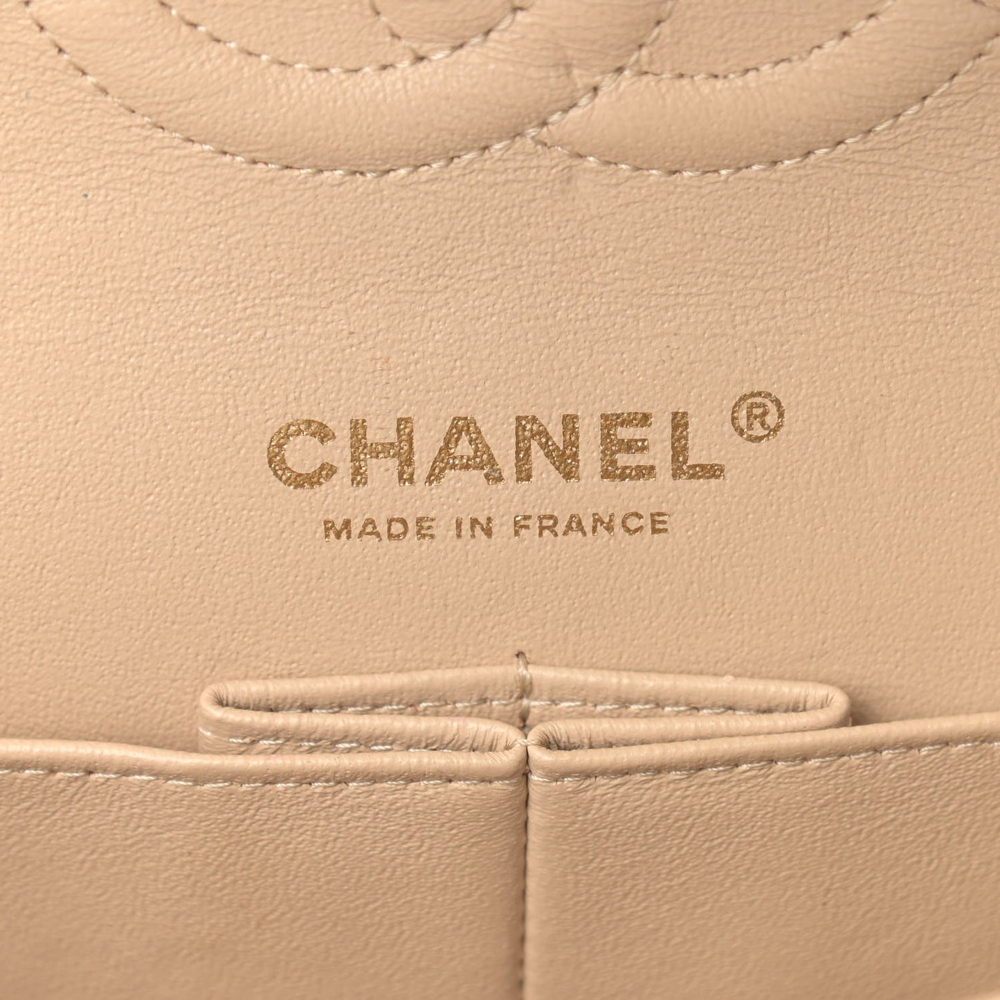 Lambskin Quilted Medium Double Flap Beige