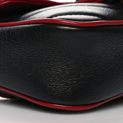 Gucci Vintage Effect Calfskin Matelasse Diagonal Super Mini Torchon GG Marmont Shoulder Bag Black Romantic Cherry 9 of 10