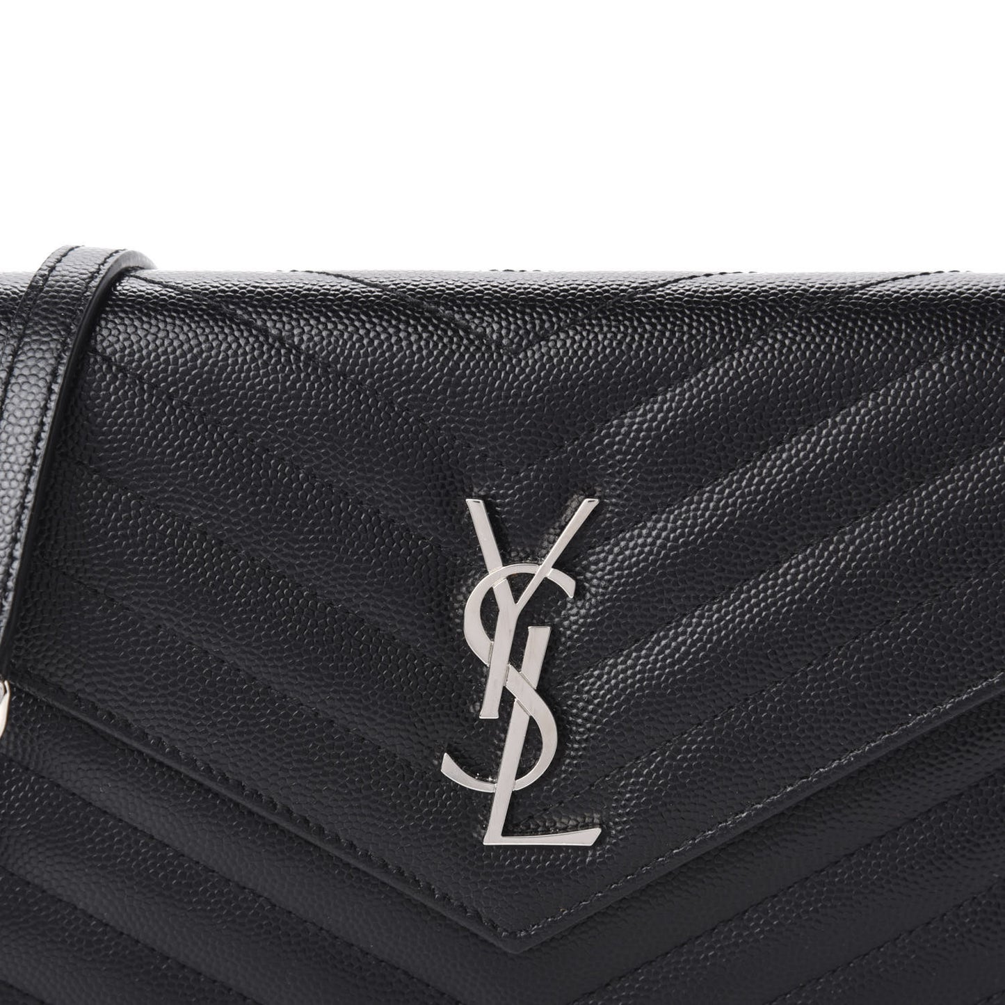 Grain De Poudre Matelasse Chevron Monogram Envelope Chain Wallet Black