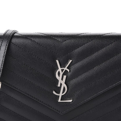 Saint Laurent Grain De Poudre Matelasse Chevron Monogram Envelope Chain Wallet Black 12 of 13