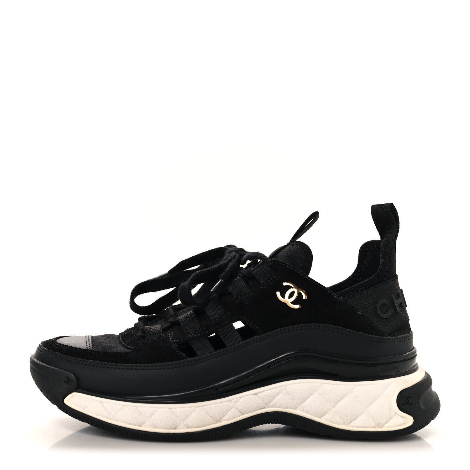 Chanel Velvet Calfskin Mixed Fibers CC Sneakers 35 Black 1 of 9
