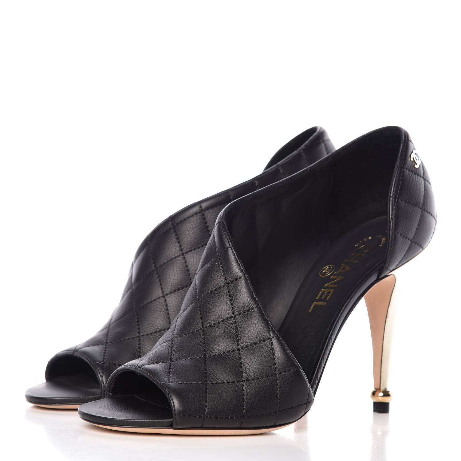 Chanel Calfskin Quilted Peep Toe Pumps 37.5 Black 3 of 7