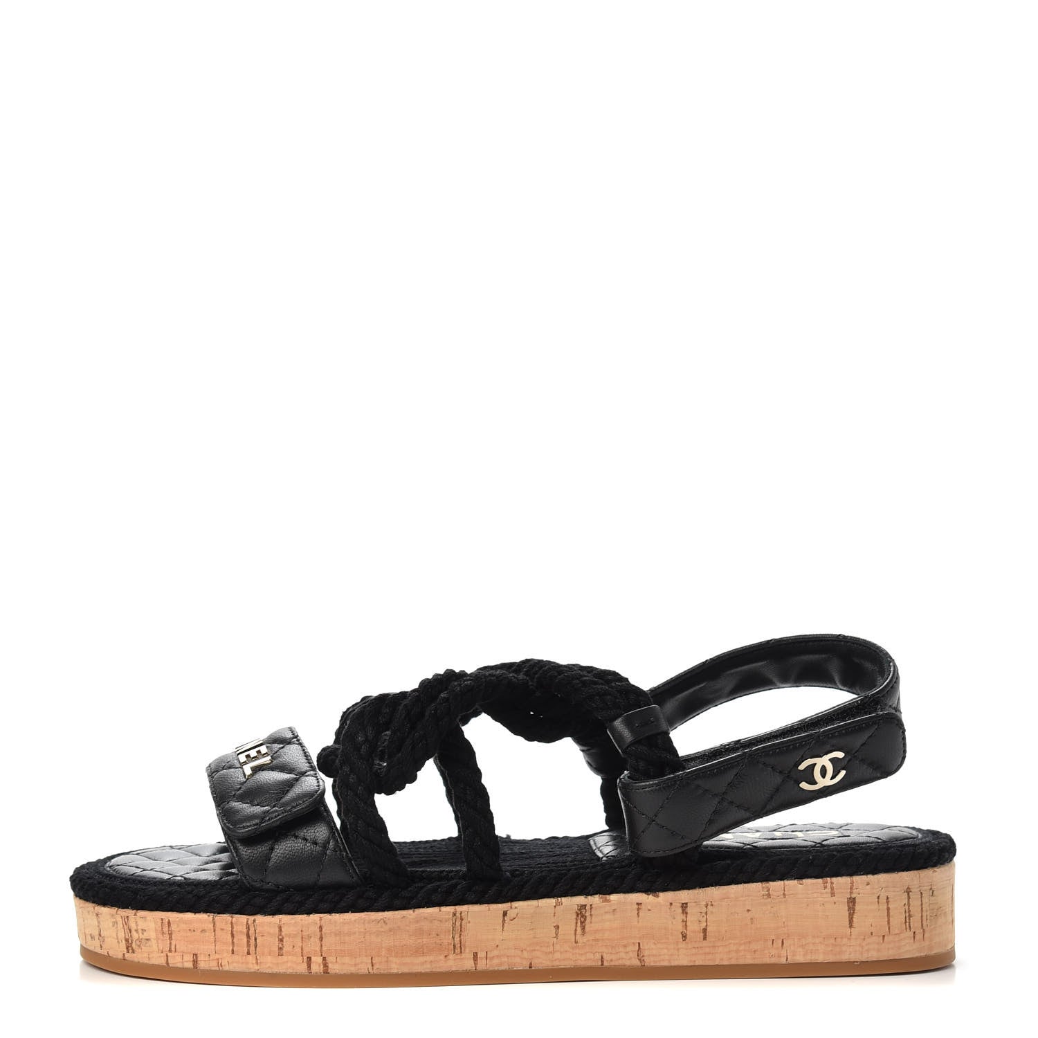 Chanel Cord Lambskin Quilted Logo Sandals 37 Black 1 of 8