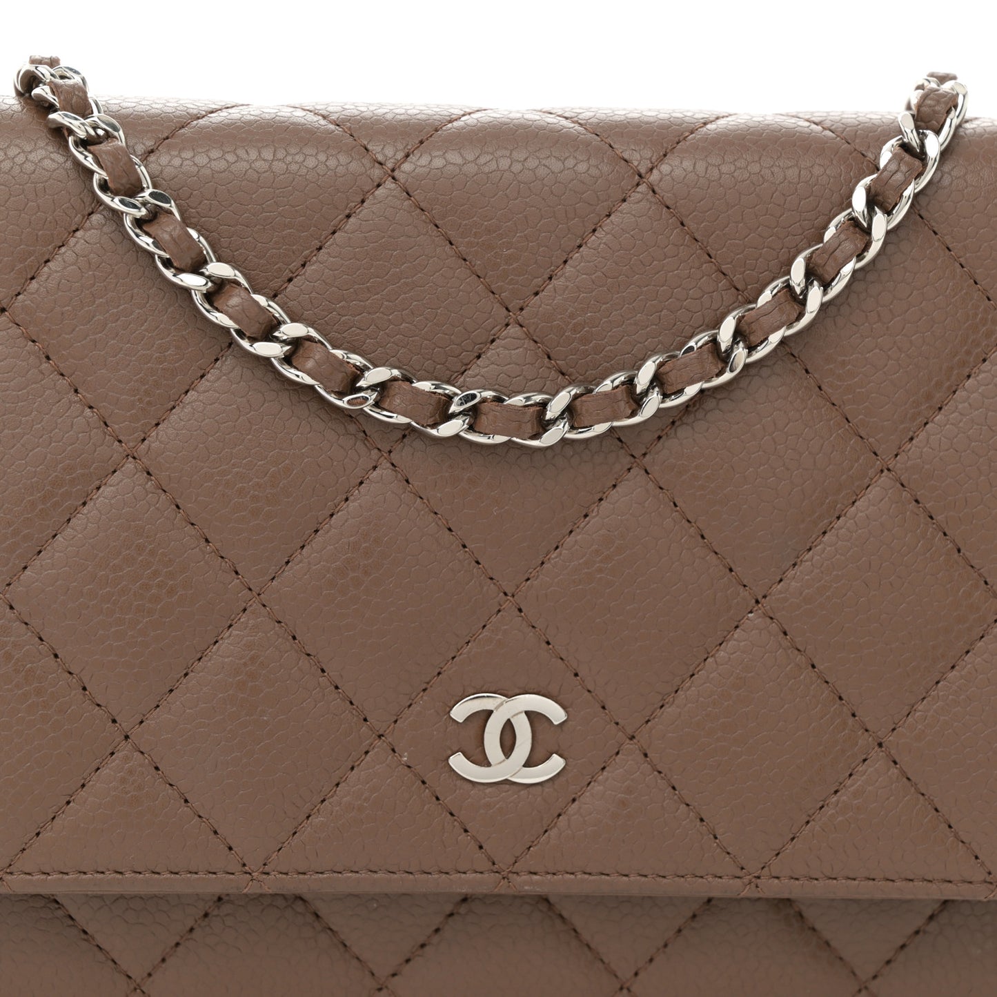 Caviar Quilted Wallet on Chain WOC Brown