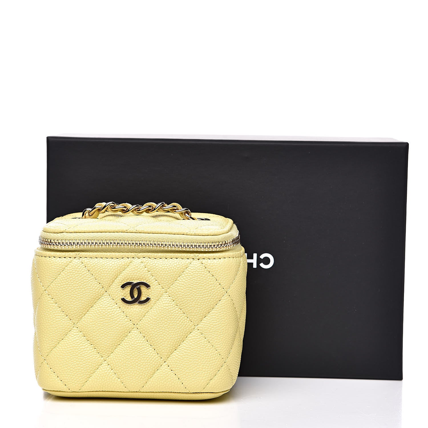 Chanel Caviar Quilted Mini Vanity Case With Chain Yellow 10 of 10