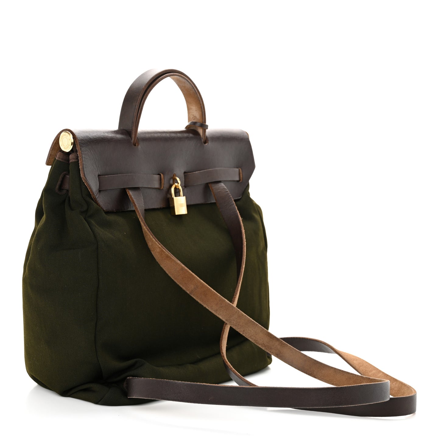 Toile Vache Calfskin Herbag 30 PM Backpack Kaki Ebene