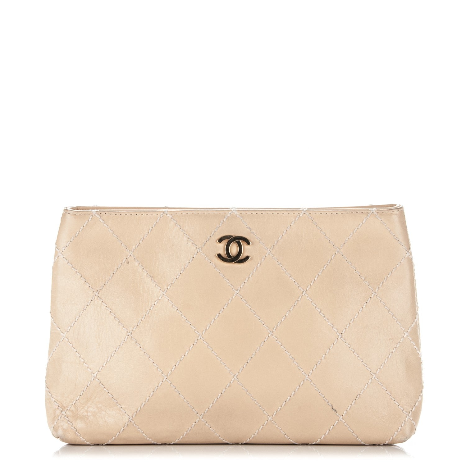 Chanel Lambskin Diamond Stitch Clutch Beige 1 of 8