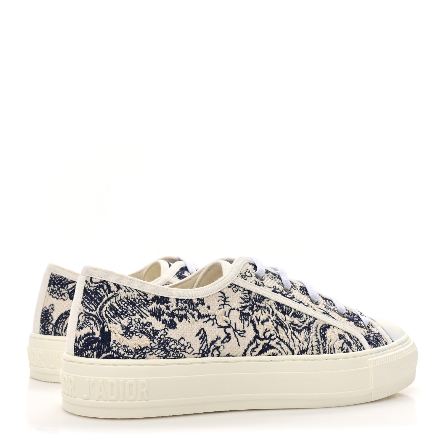 Christian Dior Canvas Toile De Jouy Embroidered Womens Walk Dior Low Top Sneakers 38.5 White Navy 5 of 11