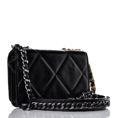 Chanel Shiny Crumpled Calfskin Quilted Chanel 19 Wallet On Chain WOC Black 4 of 9