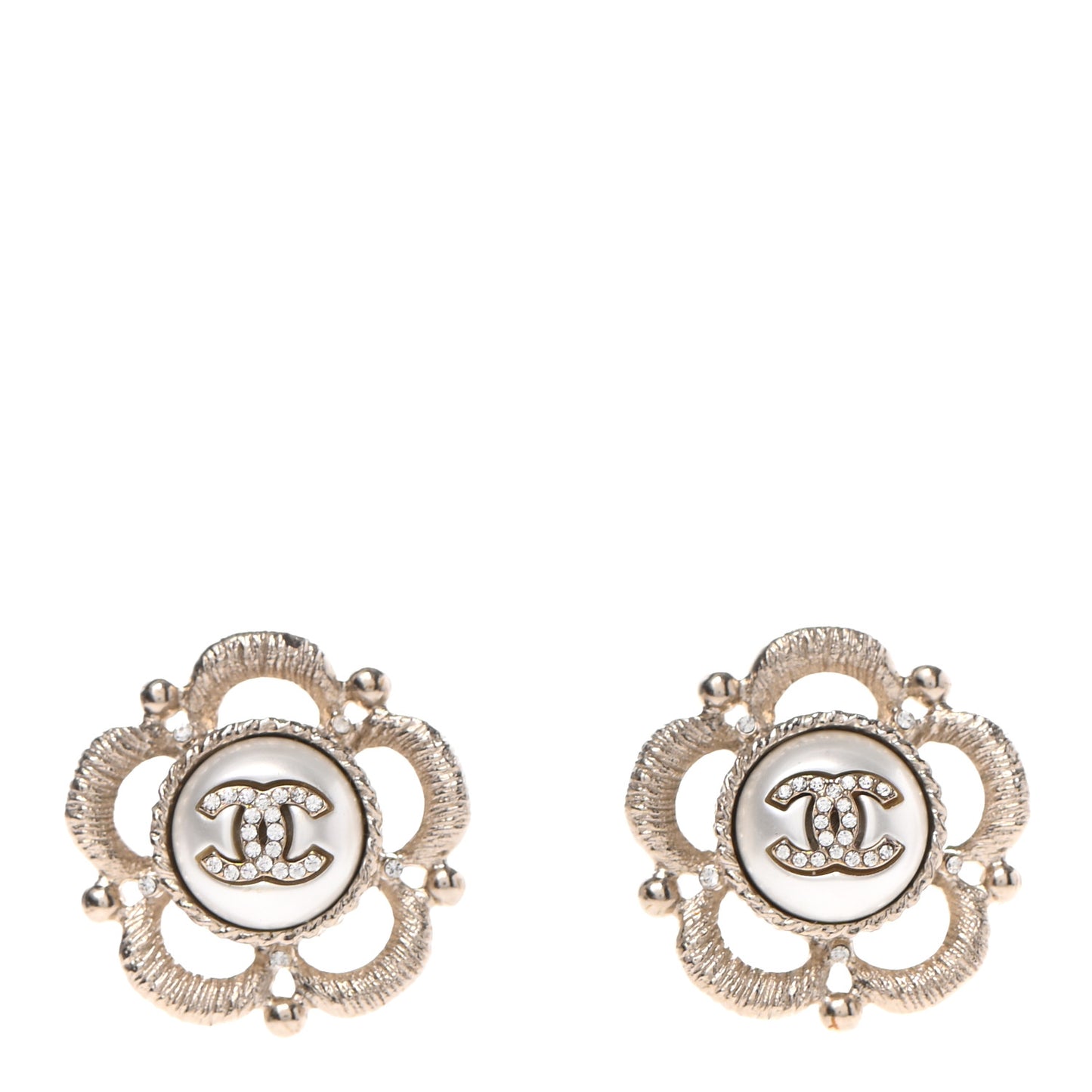 Pearl Crystal CC Earrings Gold