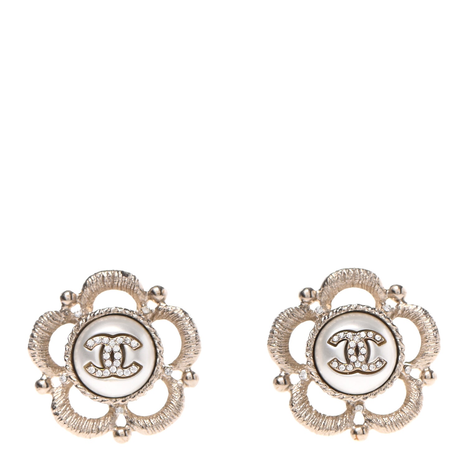Chanel Pearl Crystal CC Earrings Gold 1 of 4