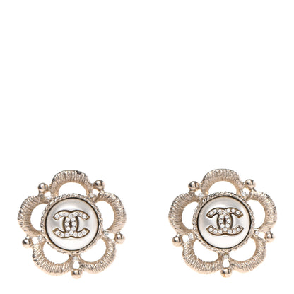 Chanel Pearl Crystal CC Earrings Gold 1 of 4