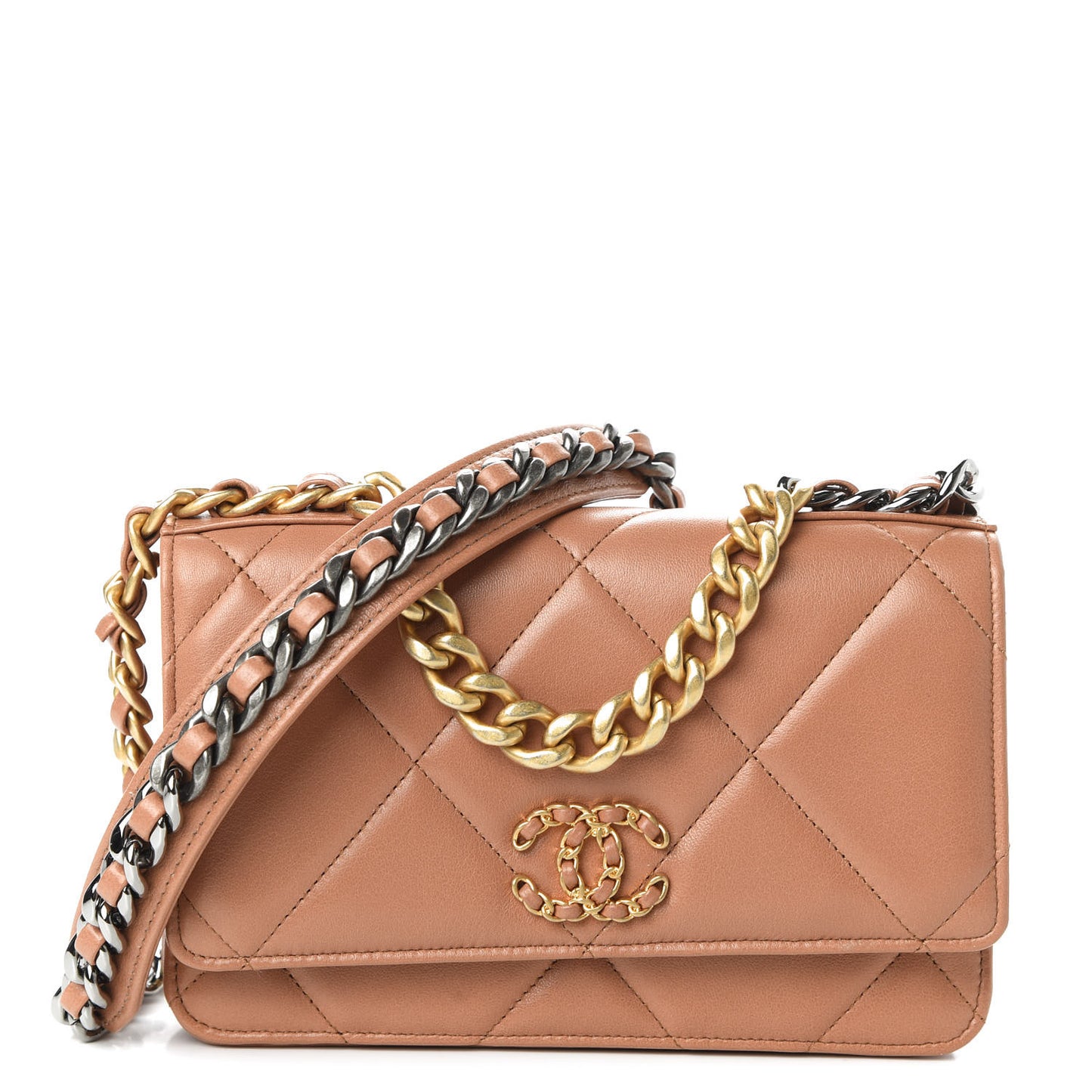 Lambskin Quilted 19 Wallet On Chain WOC Brown