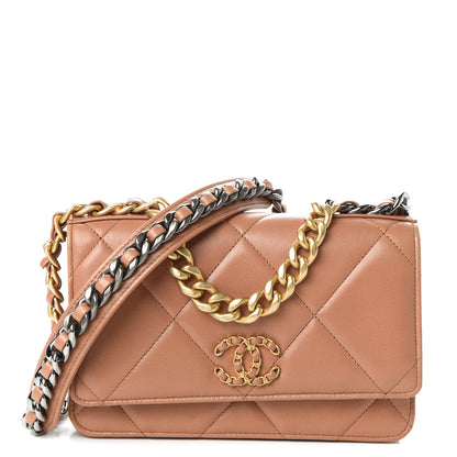 Chanel Lambskin Quilted 19 Wallet On Chain WOC Brown 1 of 12