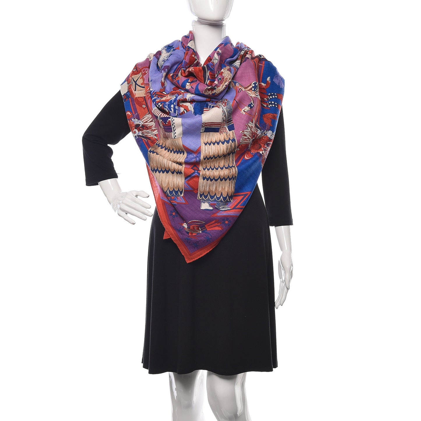 Cashmere Silk Kachinas Shawl 140 Rouge Bleu Parme
