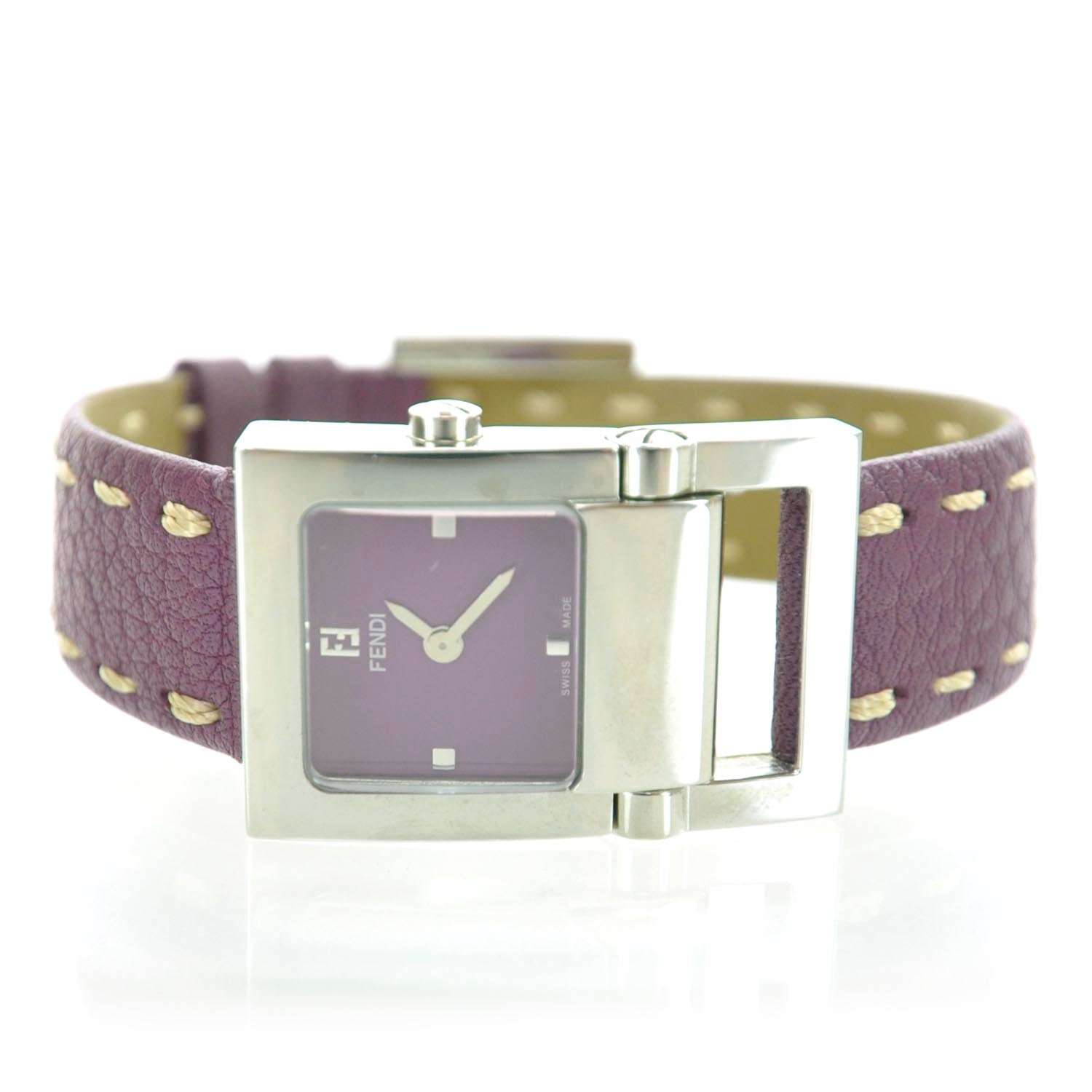 Fendi Stainless Steel Calfskin 23mm Quartz Watch Purple 1 of 7