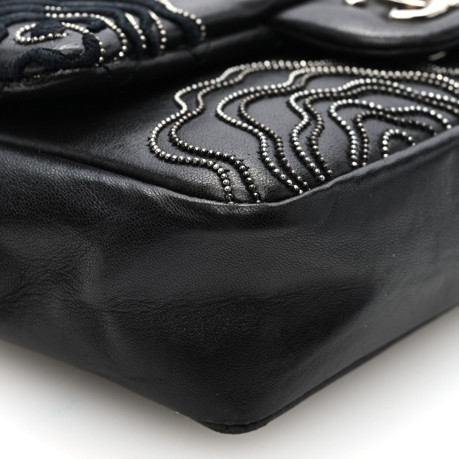 Chanel Lambskin Embroidered Camellia Follies Flap Black 9 of 10