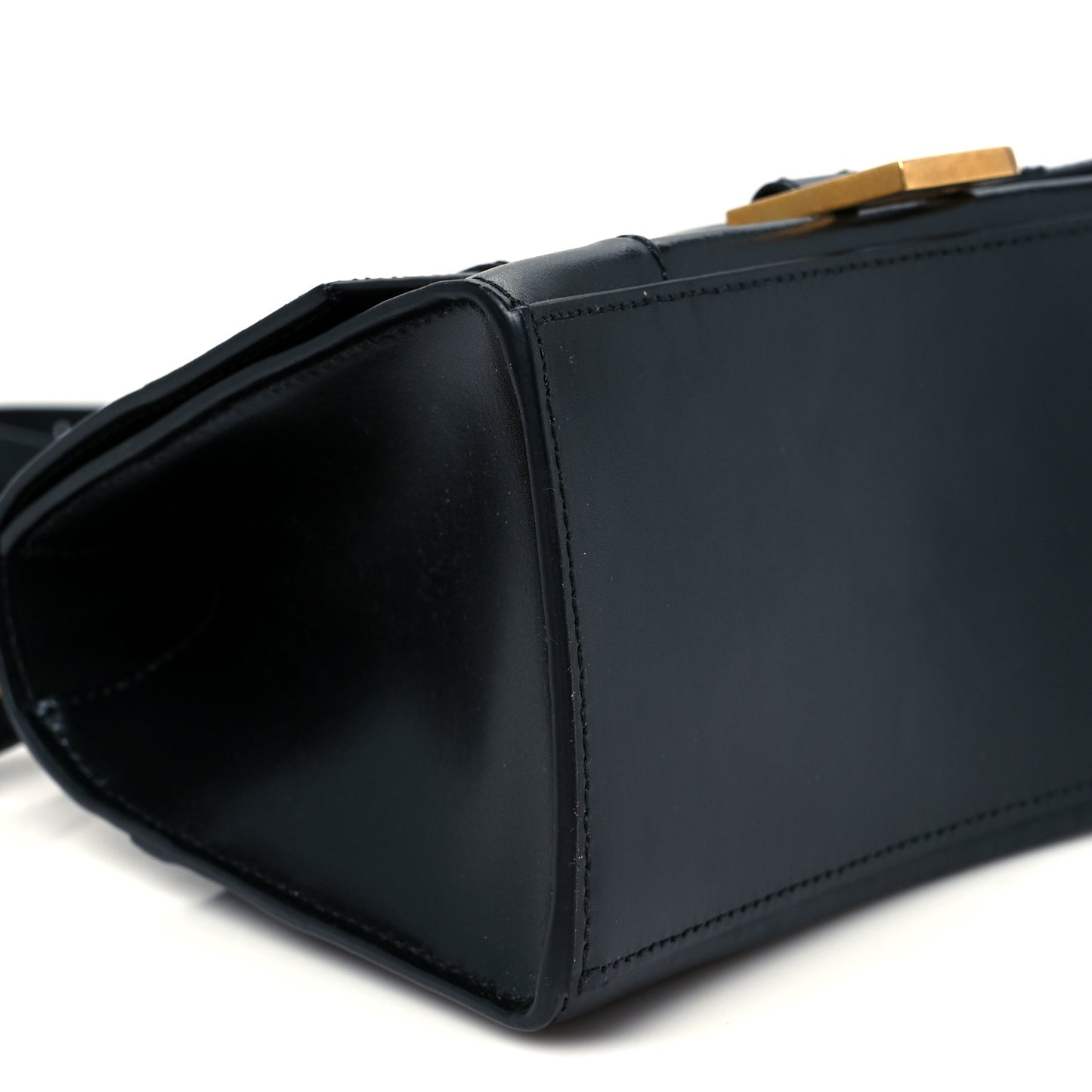 Shiny Box Calfskin Small Hourglass Top Handle Bag Black