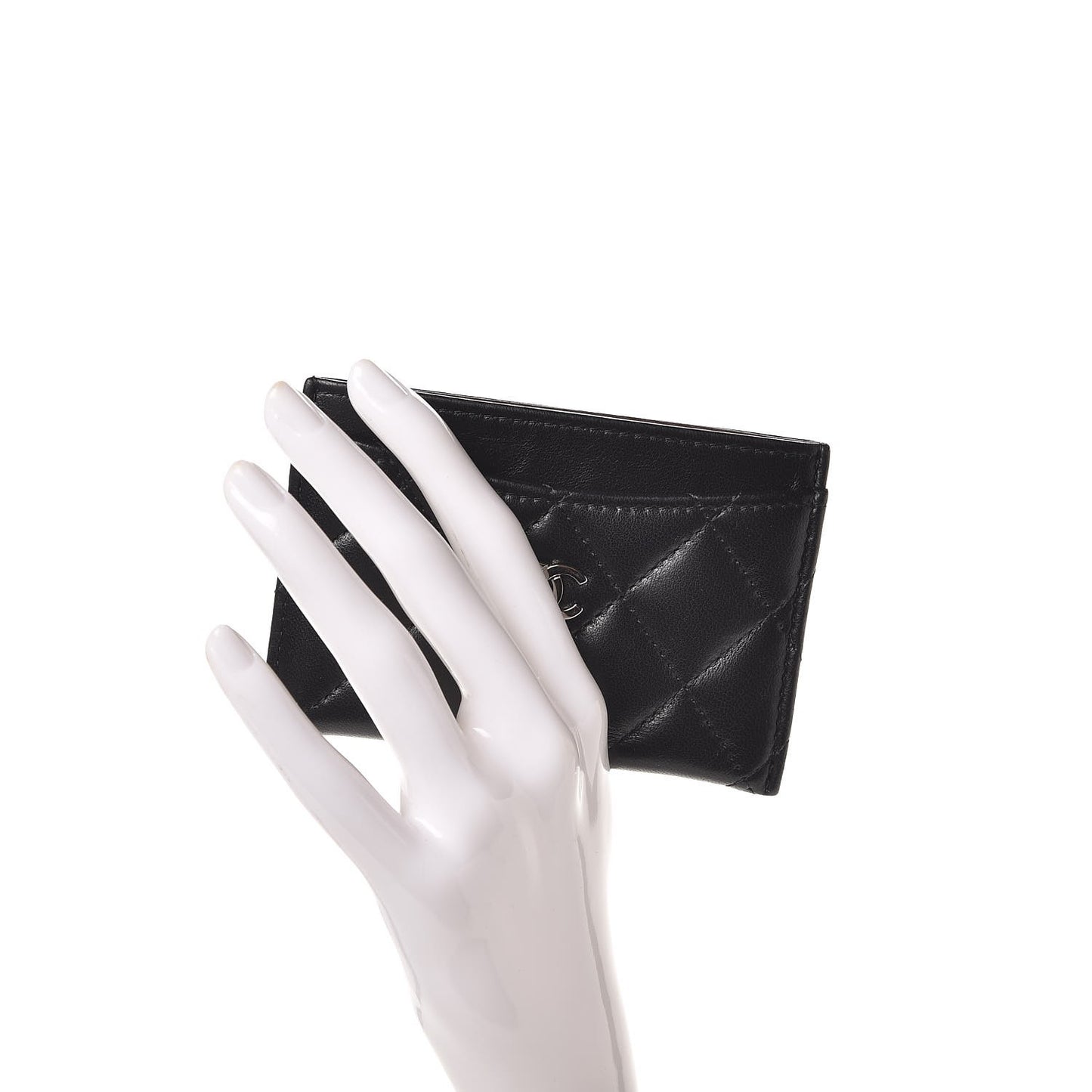 Lambskin Quilted Card Holder Black