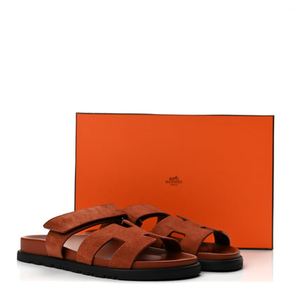 Hermes Suede Goatskin Womens Chypre Sandals 38.5 Marron Muscovado 10 of 10