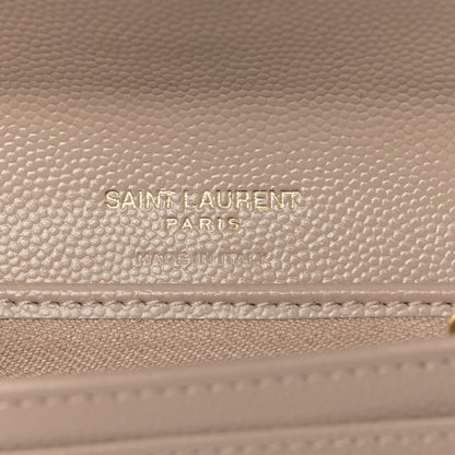 Saint Laurent Grain De Poudre Textured Mixed Matelasse Triquilt Small Monogram Envelope Wallet Dark Beige 6 of 9