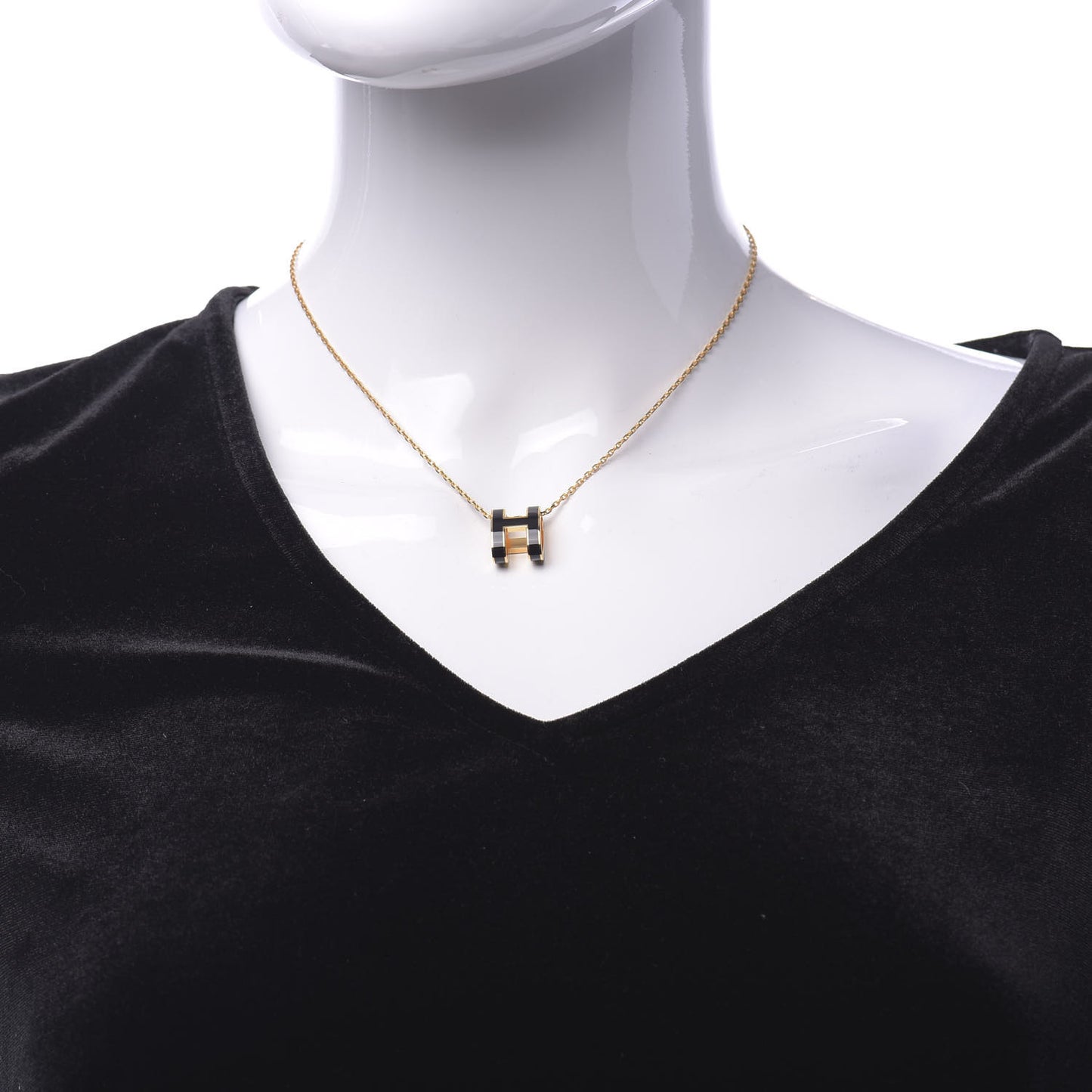 Lacquered Gold Pop H Pendant Necklace Black