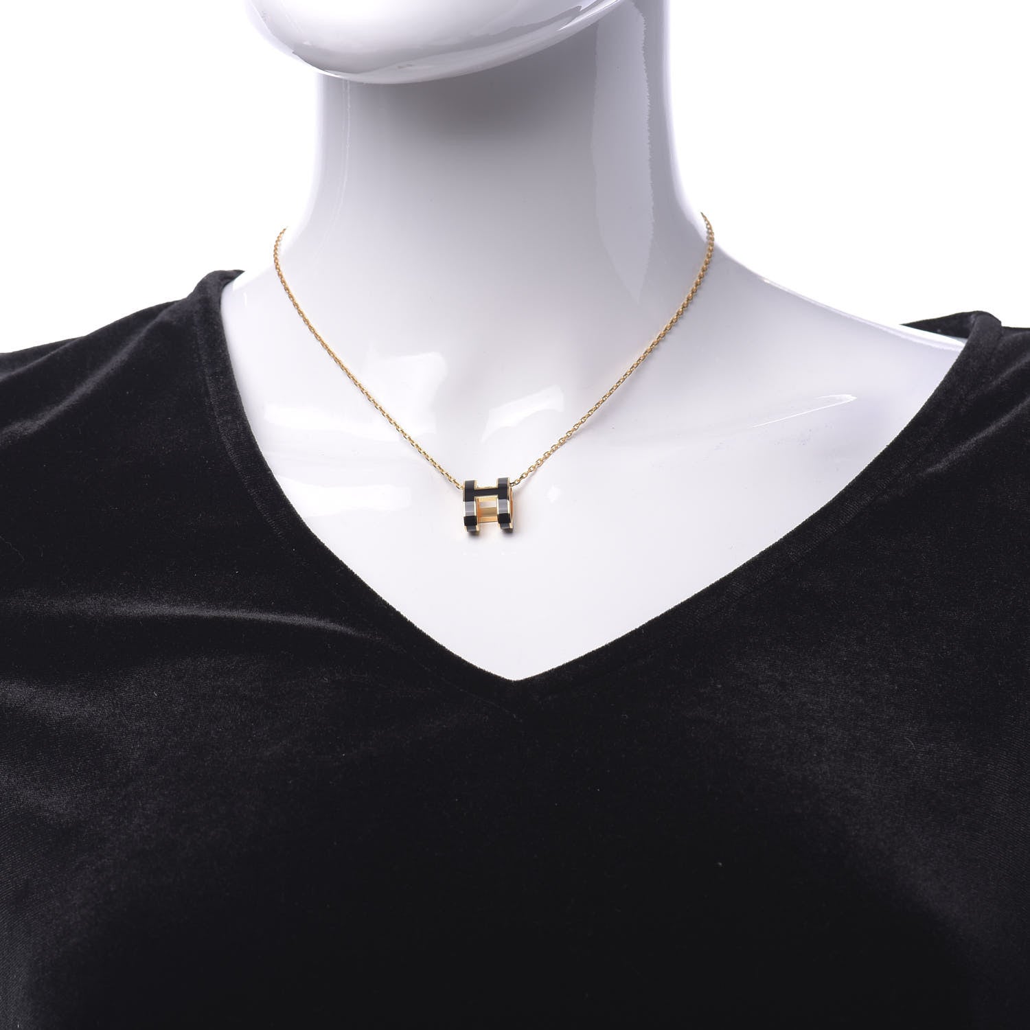 Hermes Lacquered Gold Pop H Pendant Necklace Black 2 of 7