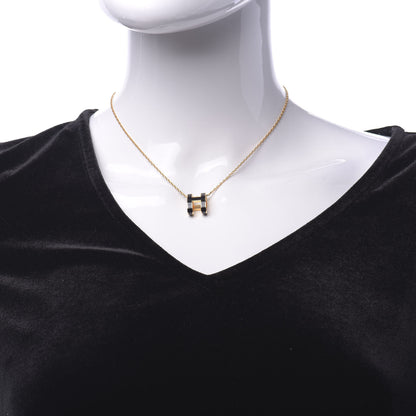 Hermes Lacquered Gold Pop H Pendant Necklace Black 2 of 7