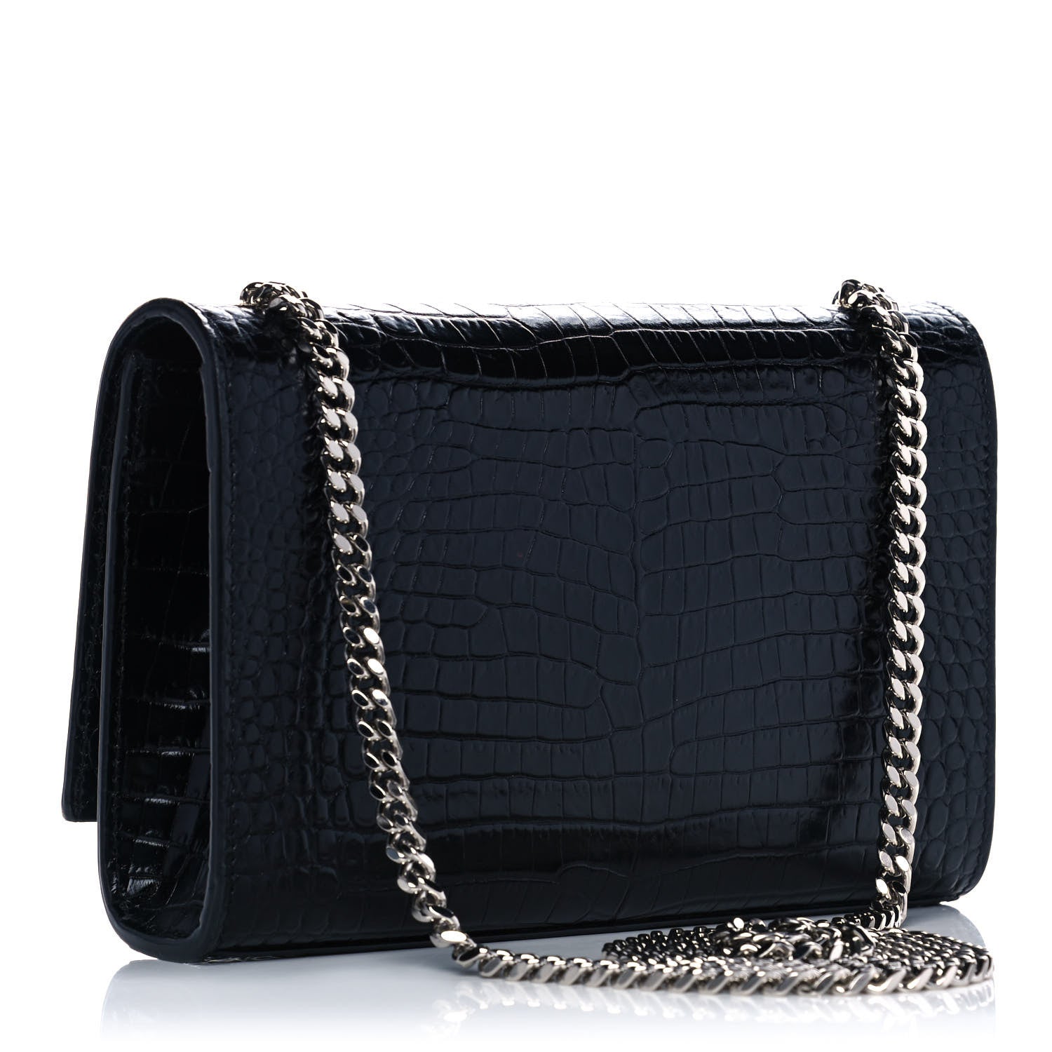 Saint Laurent Calfskin Crocodile Embossed Small Classic Monogram Kate Tassel Satchel Black 3 of 11