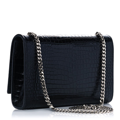 Saint Laurent Calfskin Crocodile Embossed Small Classic Monogram Kate Tassel Satchel Black 3 of 11