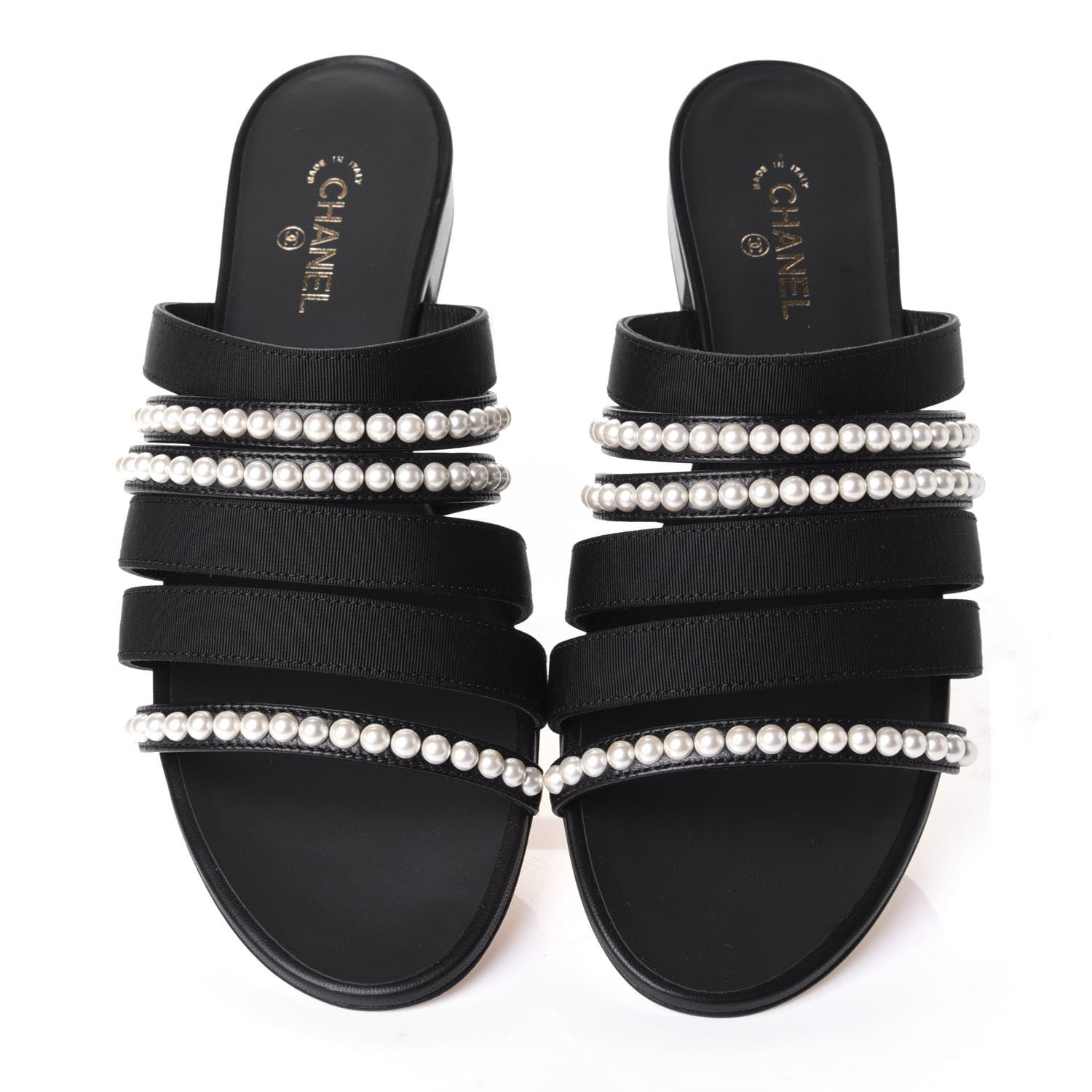 Chanel Grosgrain Pearl Mules 37.5 Black 5 of 11