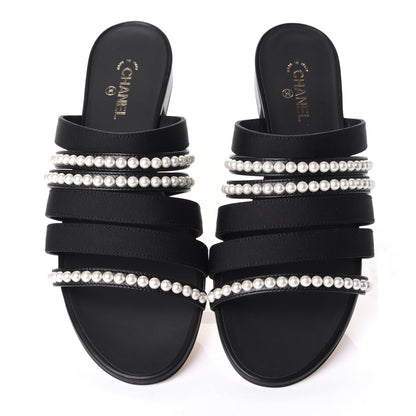 Chanel Grosgrain Pearl Mules 37.5 Black 5 of 11