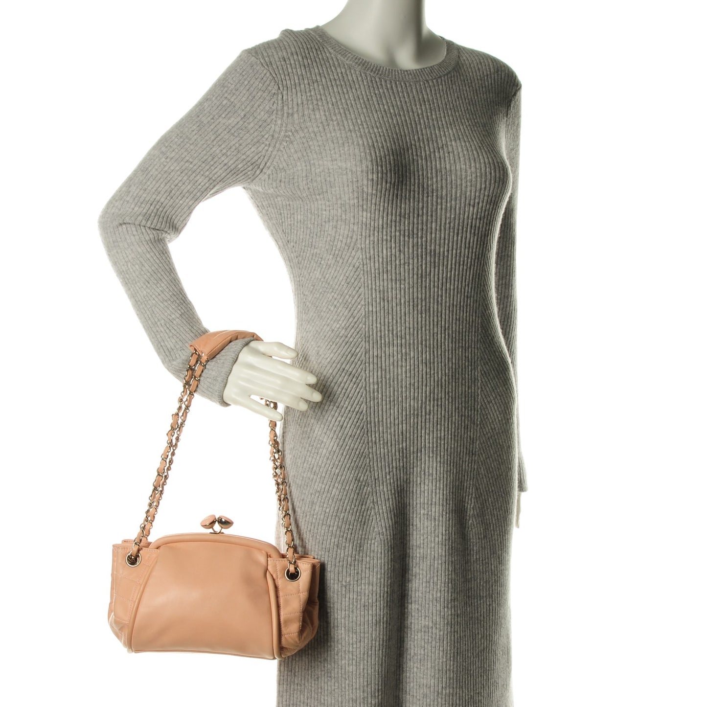 Lambskin CC Kiss Lock Accordion Bag Rose Clair